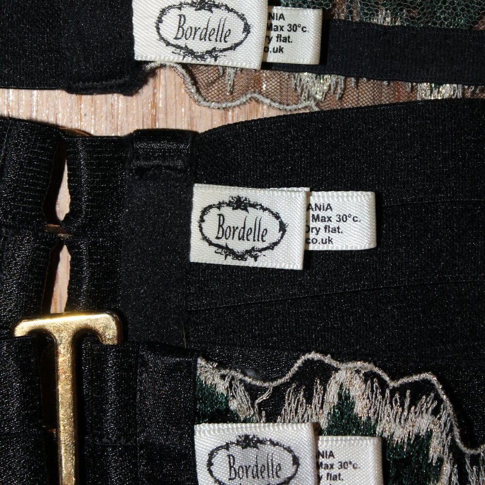 Bordelle Wilde Ouvert Collar Bra Belt Thong Garter SET SS XS green black gold - Picture 10 of 14